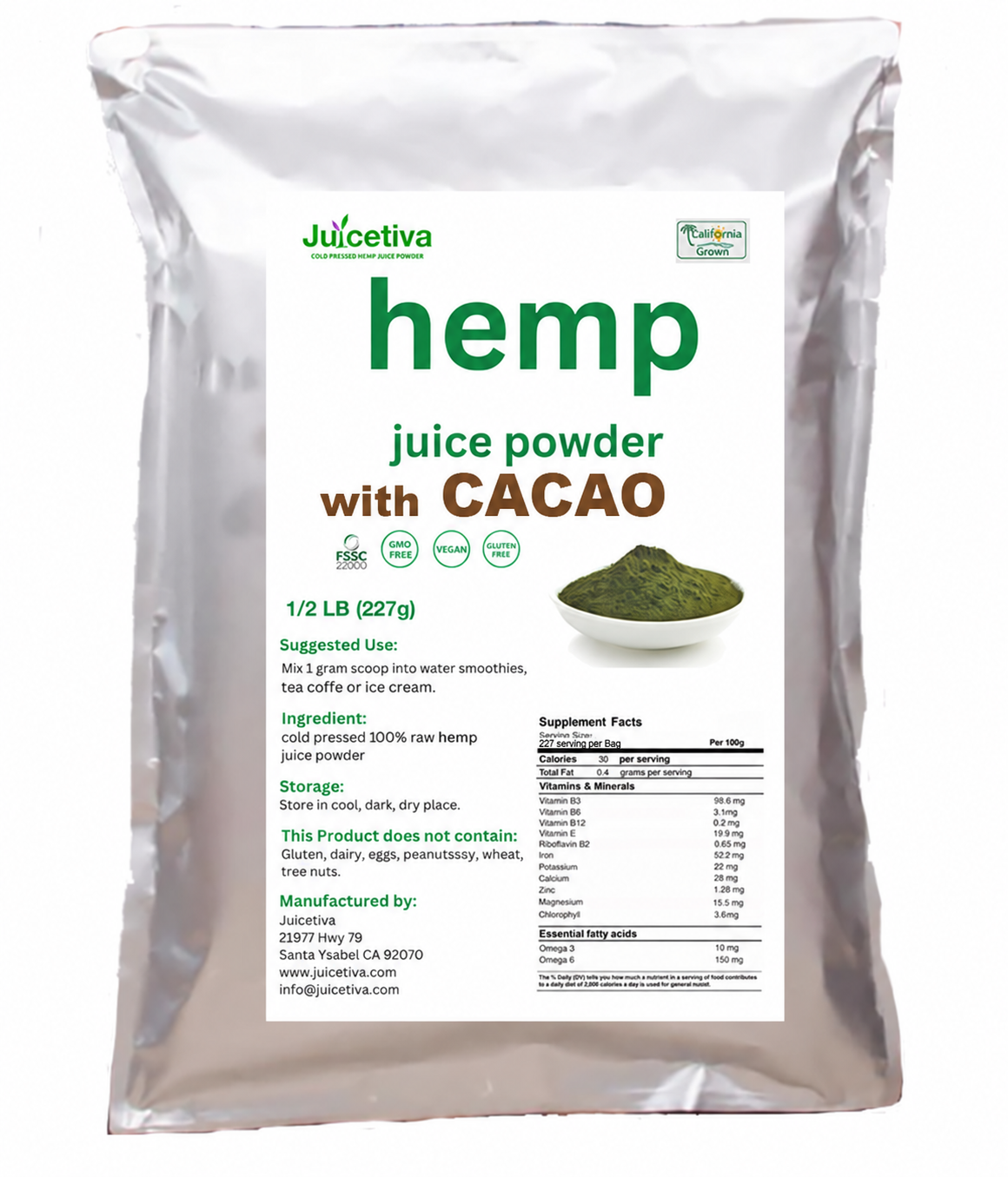 JuiceTiva bulk CacaoTiva powder half pound bag