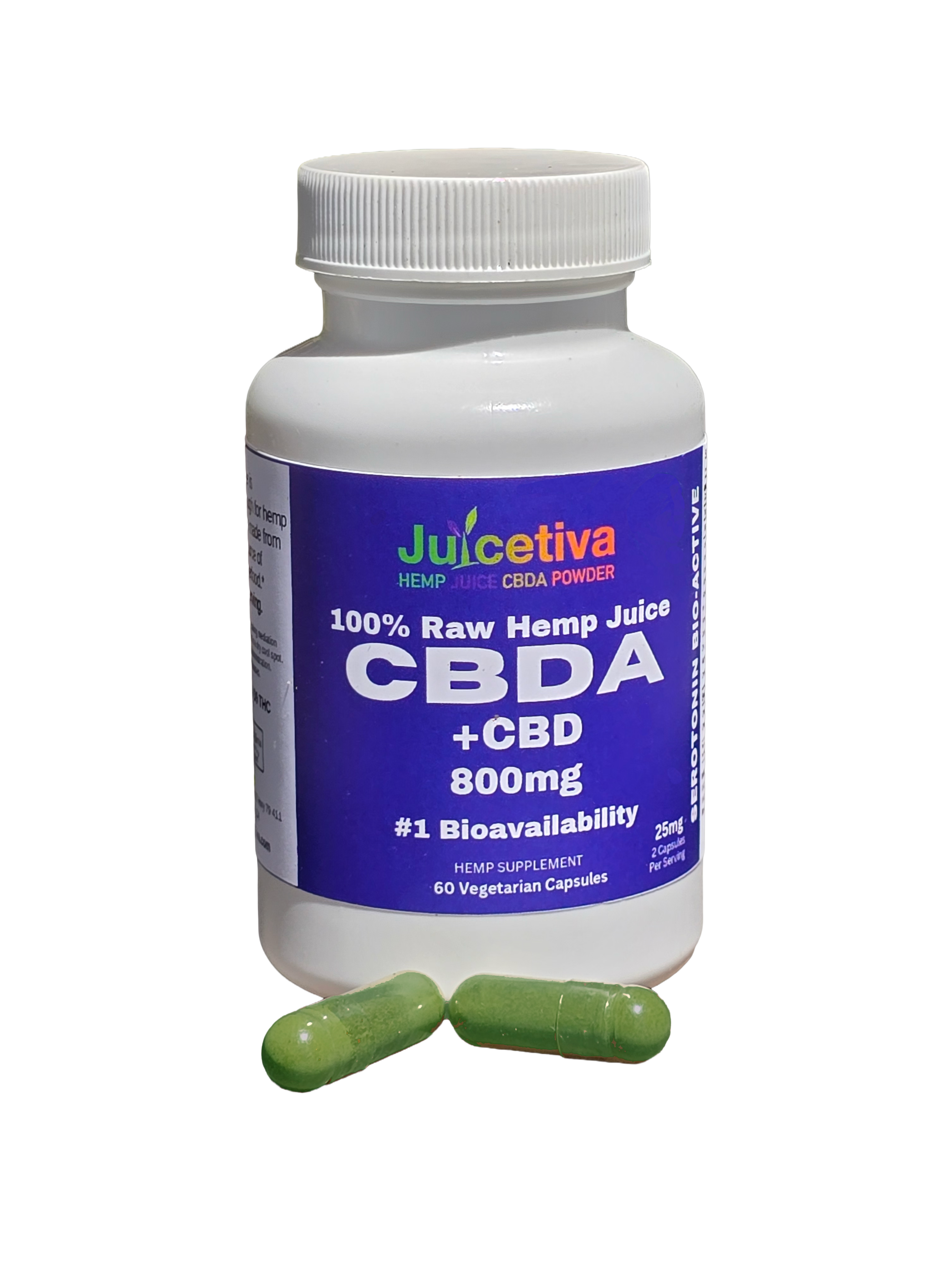 JuiceTiva hemp juice powder CBDa and CBD capsules
