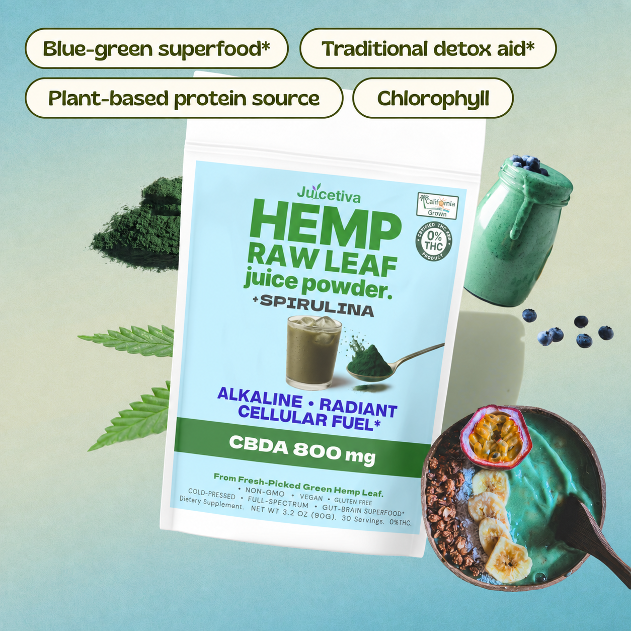 JuiceTiva SpiruTiva hemp juice and spirulina blend